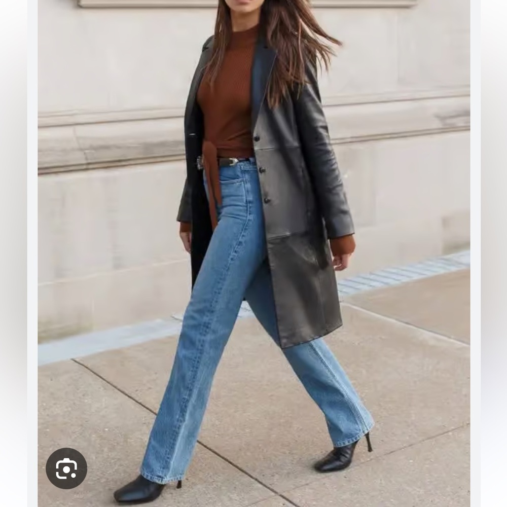 Reformation X VEDA Crosby 90s Longline Leather Jacket - Black